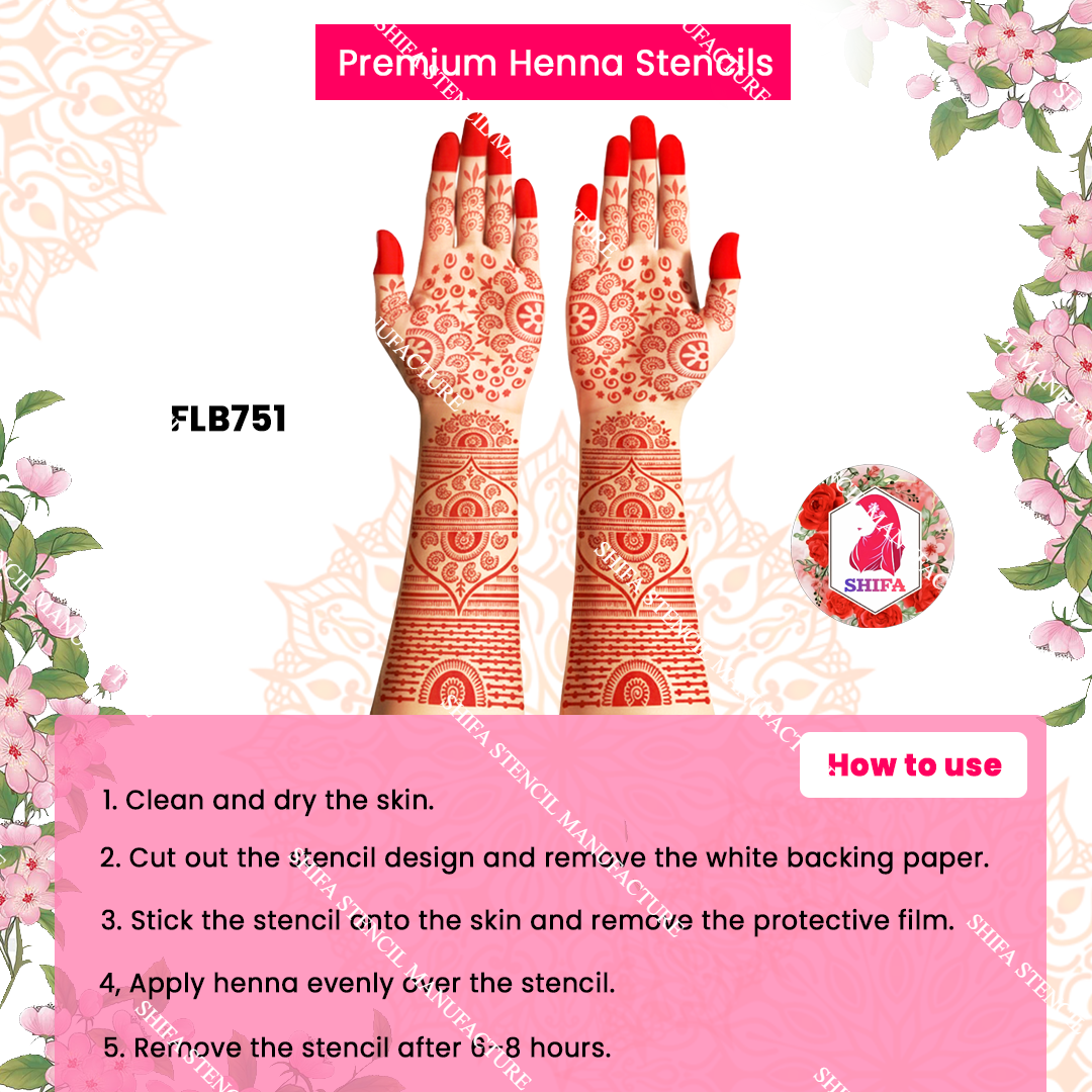 FLBS 798 Noor Blossom Arch Mehndi double hand Henna Stencil